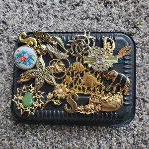 Lot of 18 Gold Tone Pins/Brooches